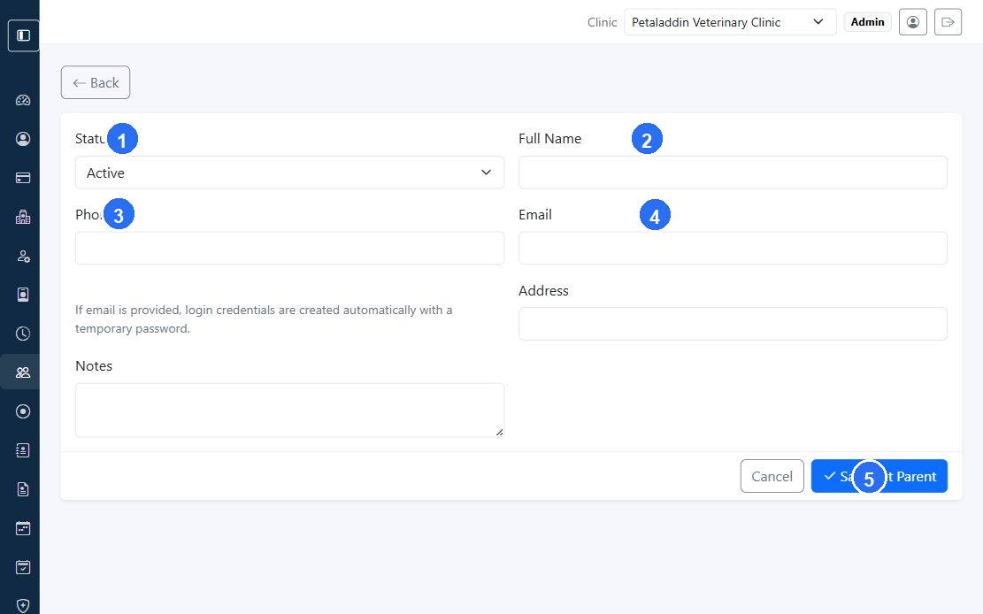 Create pet parent screen
