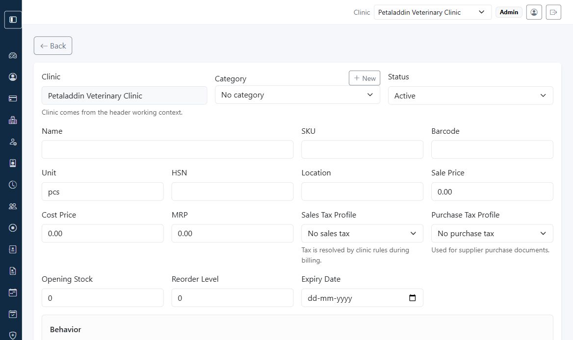 Create product screen