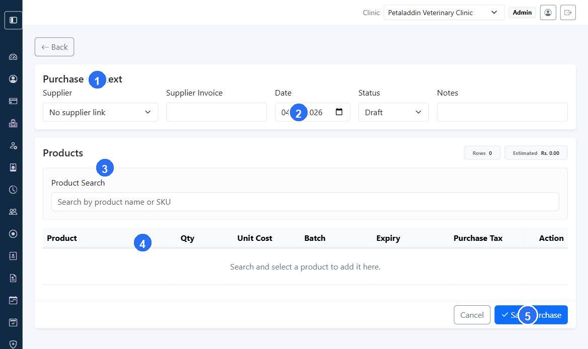 Create purchase screen