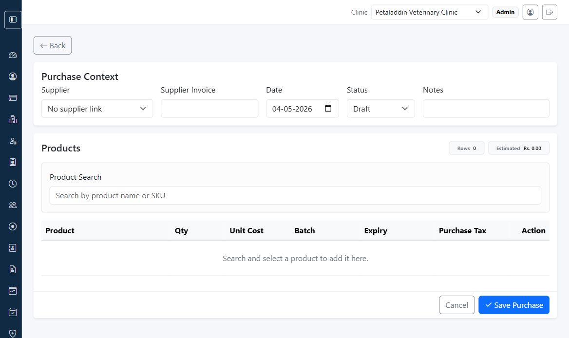 Create purchase screen