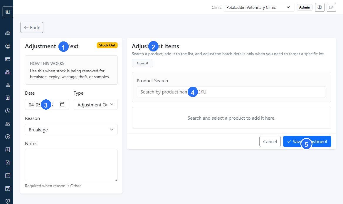 Create stock adjustment screen