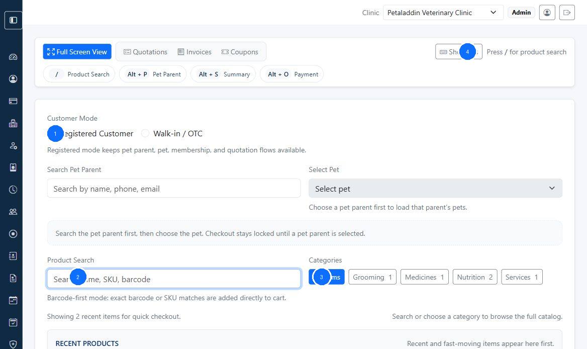 POS checkout workflow screen with callouts