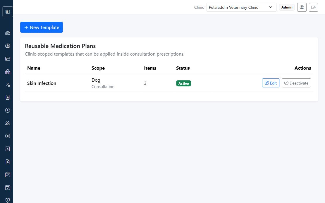 Prescription templates list screen